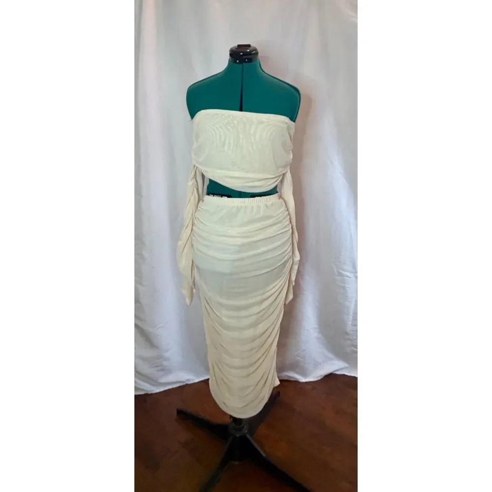NWT Fashion Nova Candice Mesh Skirt Set - Cream. Size XL